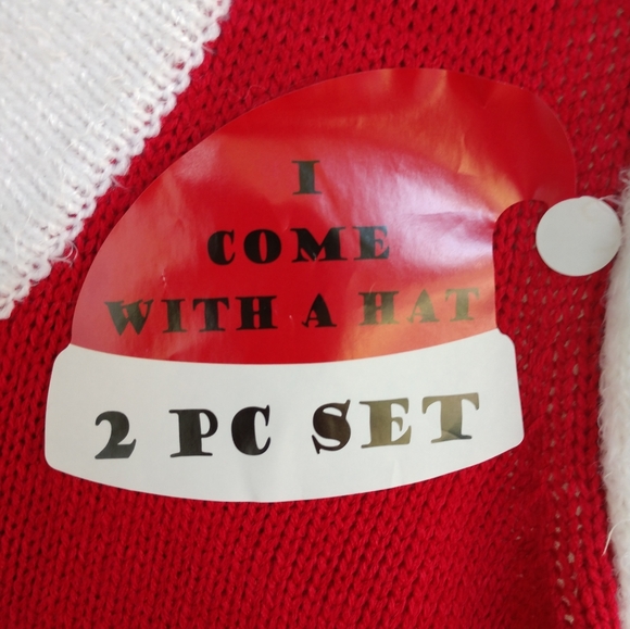 Allison Brittney 2pc Santa Knit Dress with Hat Faux Feathers Pom Poms Size Small - Picture 5 of 16
